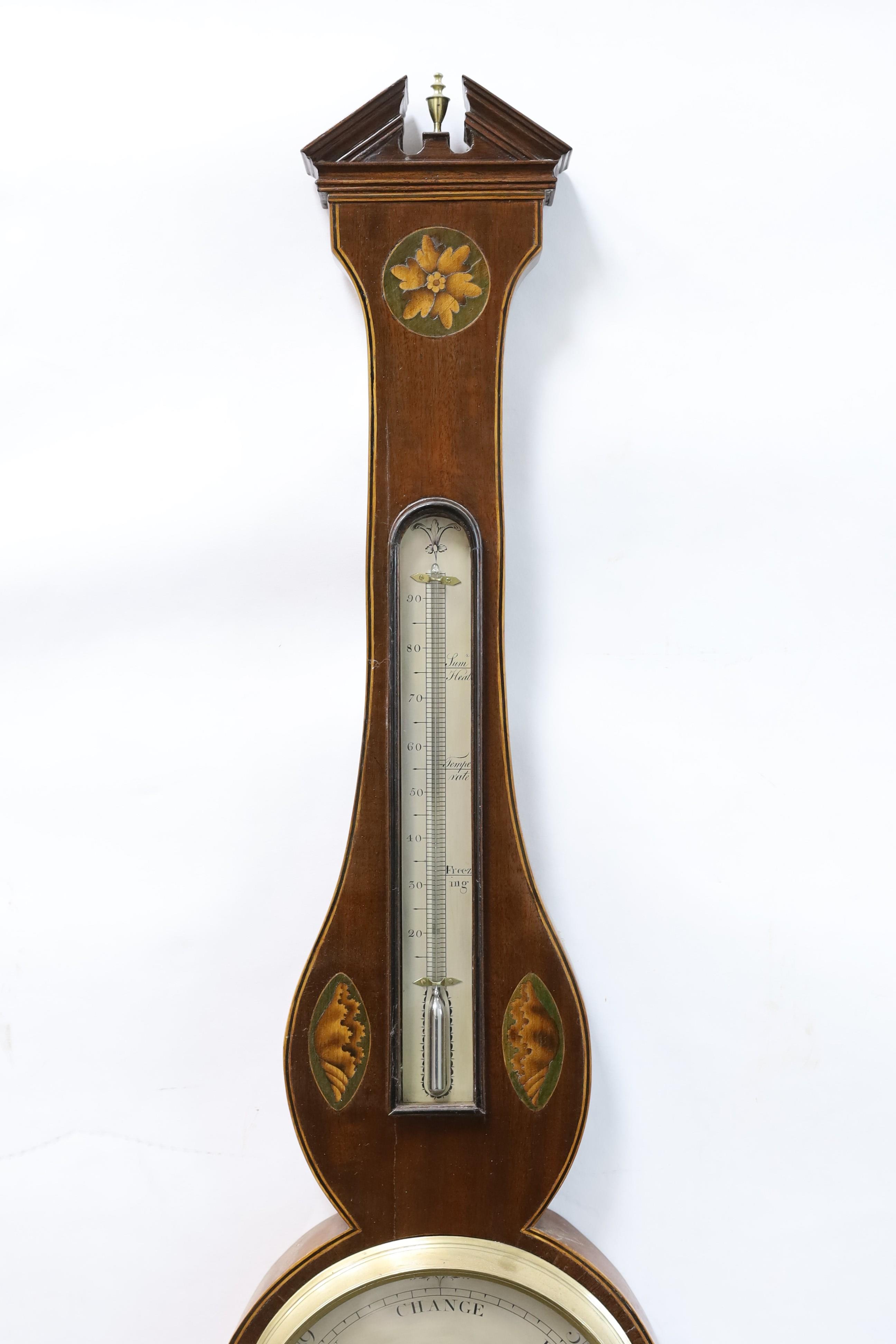 A George III inlaid mahogany wheel barometer, marked Tetamanzi, Colchester, height 99cm